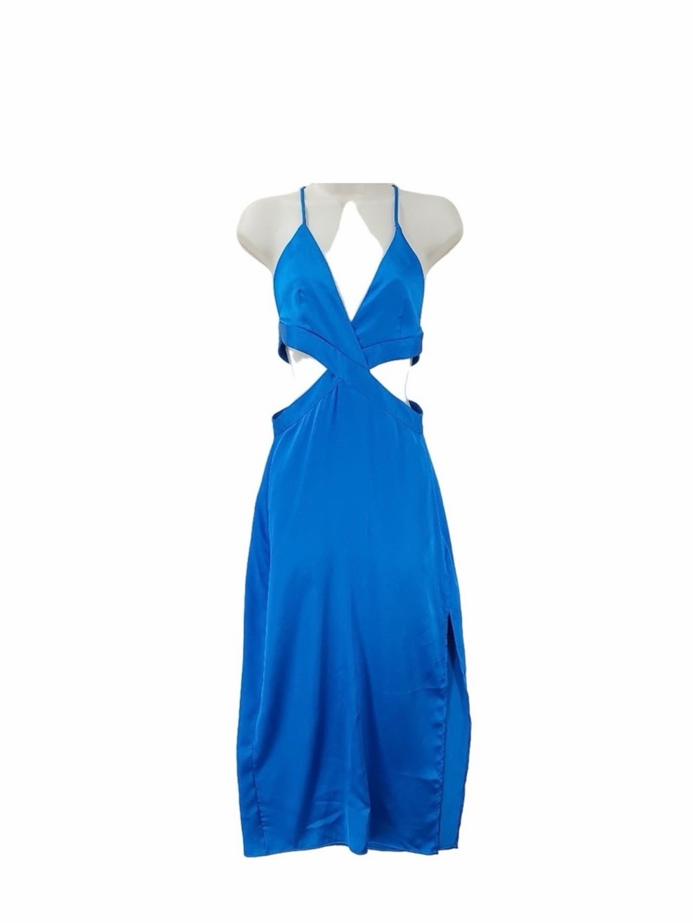 Zara Sky Blue Satin Cutout Midi Dress - Picture 3 of 4